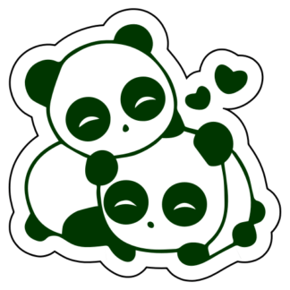 Cute Panda Couple In Love Sticker (Dark Green)